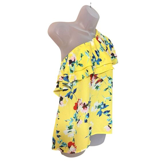 Rose & Olive Yellow Floral Ruffled Shoulder Blouse Sz Small Dopamine Colorful - Picture 3 of 8